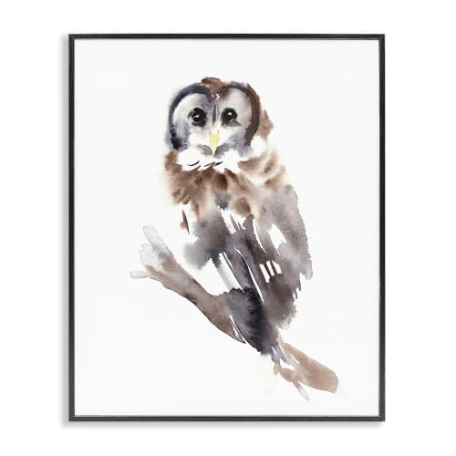 Perched Owl Watercolor Woodland, 16 x 20 Inch Framed Giclée Print