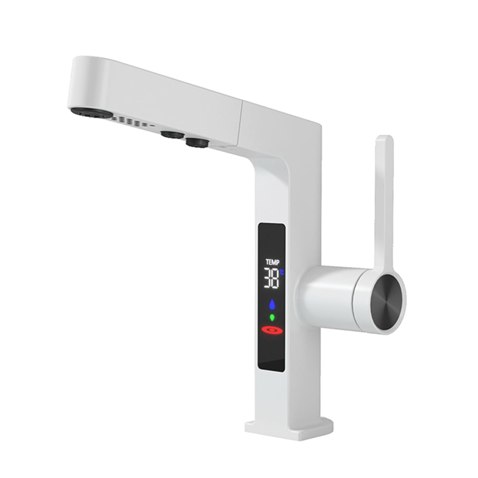 FCXWEVR Kitchen Faucet with Temperature Display PullOut Sprayer 2 Spray Modes Modern Bathroom Sink Faucet for RV and Bar (White)