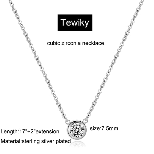 Image of Tewiky Dainty 14k Gold Plated /Silver Cubic Zirconia Necklaces for Women, Simple CZ Jewelry Necklaces Trendy Gifts