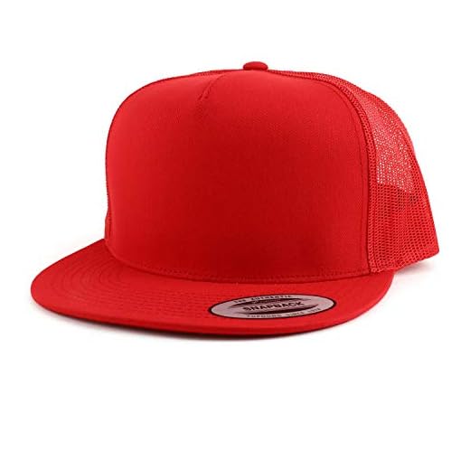 Armycrew Flexfit Oversize XXL Structured Blank 5 Panel Flatbill Snapback Mesh Cap, Red, XX-Large