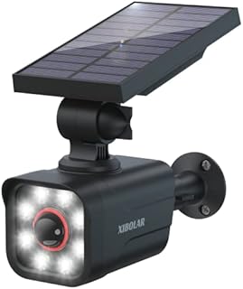 Xibolar Solar Security Light Outdoor, Solar Motion Sensor Lights IP66 Waterproof, Solar Powered Wall Lights with Dummy Camera for Garden Fence Garage Pathway