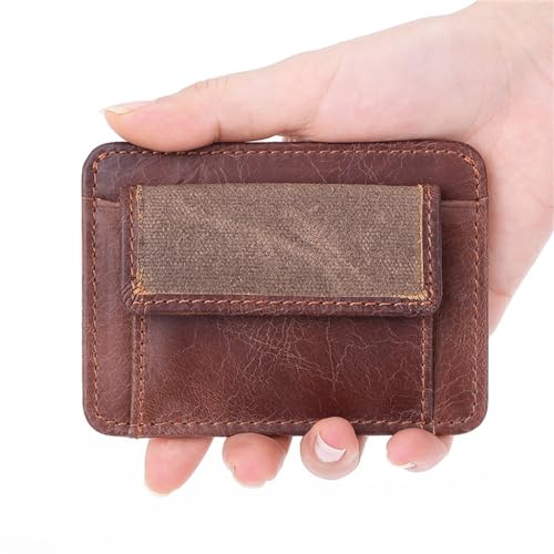 Vintage Oil Wax Canvas -thin Card Cover Men's and Women's Leather Credit Card Bag Coin Bag(Gray)2