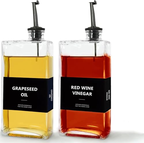 BIKALAN Olive Oil Dispenser Bottle for Kitchen, Coffee Syrup Dispenser - Elegant & Classy Olive Oil Bottles for Kitchen - Glass Cooking Oil Dispenser, Container, Cruet (Black, 500 Milliliters)