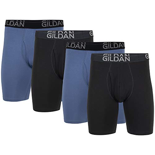 Gildan Men's Underwear Cotton Stretch Boxer Briefs, Multipack, Black Soot/Slate Blue (4-Pack), X-Large
