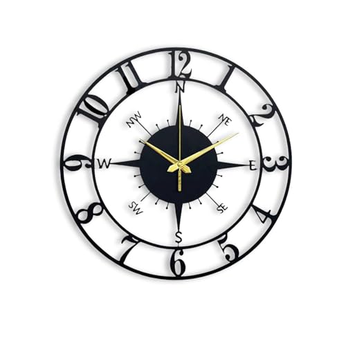 Image of Designer Metal Analog Wall Clock for Living Room | Antique Stylish Fancy Decorative Big Size Wall Watch for Bedroom, Office, Kitchen, Dining, Hall and Decor (Black(DA-141), 40CM)
