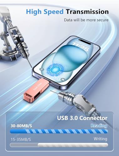 MFi Certified 512GB Photo Stick, 3 in 1 USB Flash Drive for iPhone Memory Stick with Photo Backup Drive, High Speed USB Thumb Drive Storage for iPhone/iPad/Android/PC Pink