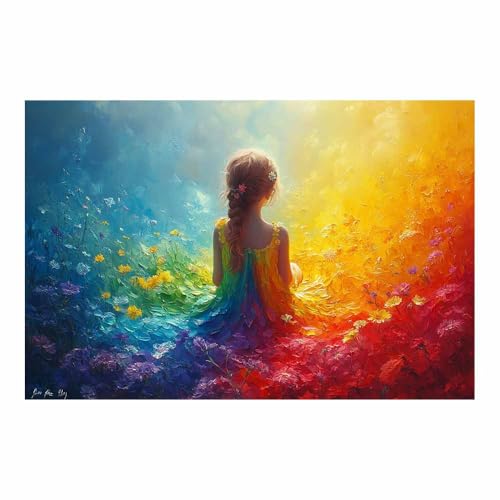 Peinture murale jaune fille champ fleuri pour grand mur vide