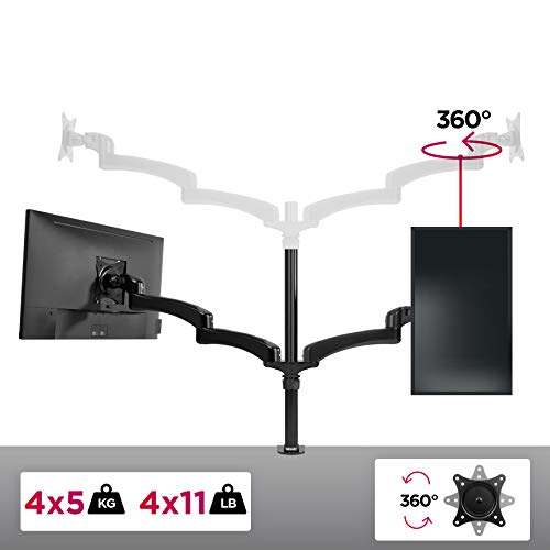 Duronic Monitor Arm Stand Dm454 | Quad Pc Desk Mount | Aluminium | Height Adjustable | For Four 15-27 Inch Led Lcd Screens | Vesa 75/100 | 11Lbs Per Screen | Tilt -90°/+45° Swivel 180° Rotate 360° #TOP3