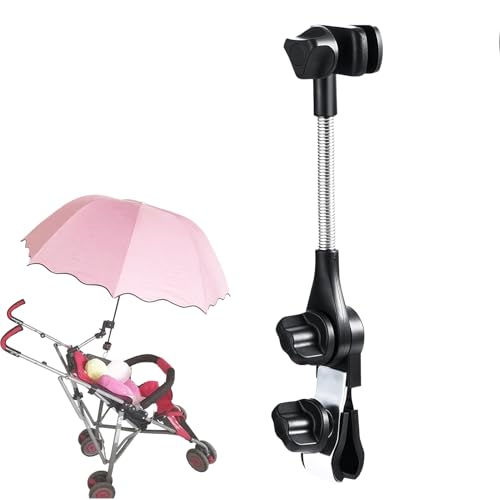 JIUKONG Umbrella Holder for Stroller 360 Adjustable Scratch-Free Clip-On Stroller Umbrella Attachment Dual Knob Locking Mount for Round/Square Tubes Universal for Camping Chair Beach Chair