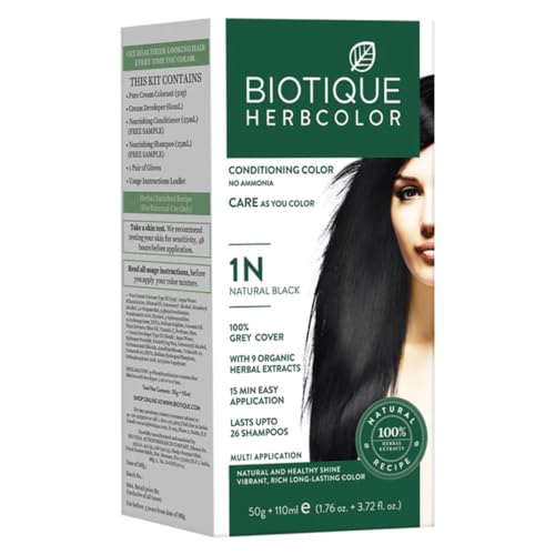 Biotique Herbcolor Conditioning Hair Colour l Ammonia Free Hair Color l 9 Organic Herbal Extracts l Natural and Healthy Shine l 50g + 110ml| Natural B