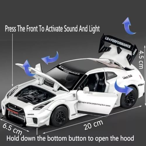 Image of Nissaan Skyline GTR-SCR2 R34 Model Car with Box, Zinc Alloy Pull Back Toy car with Sound and Light for Kids Boy Girl Gift [Colors as Per Stock] (Nissaan Skyline GTR-R34)