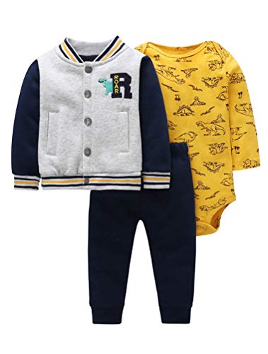 Odziezet Conjunto Recién Nacido Bebé Mono Niño Niña Abrigo Sudadera Invierno Primavera Otoño 3PC 3-18 Meses