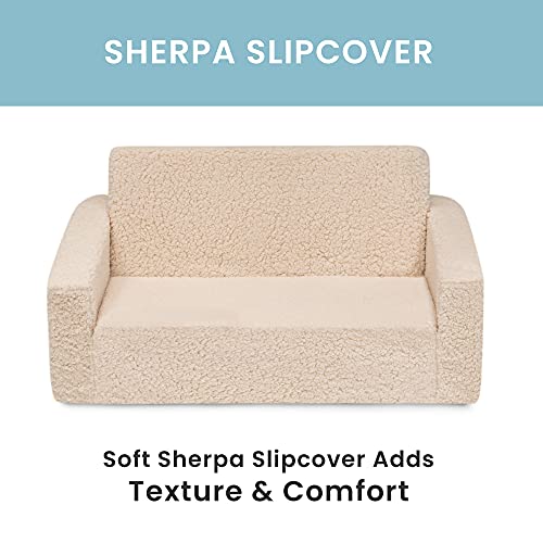 Delta Children Cozee Flip-Out Sherpa 2-In-1 Convertible Sofa To Lounger For Kids, Cream #TOP5