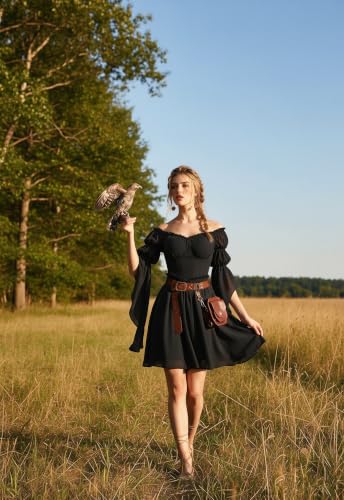 Renaissance Dress Women Off Shoulder Pirate Fairy Costume Dark Red L - image 8