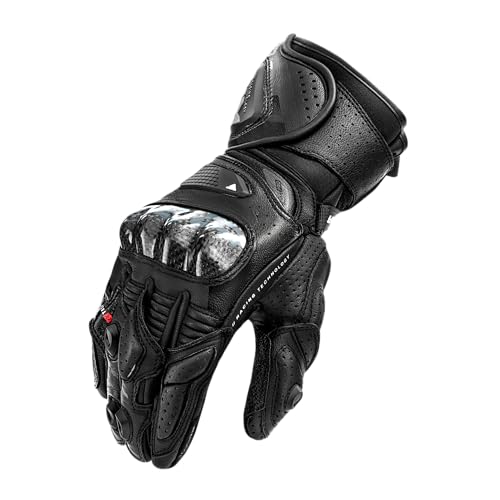SHIMA RS-3 Motorrad Handschuhe Herren Leder Lange Sommer Motorradhandschuhe Schutz Touchscreen Touren Lederhandschuhe Motorcycle Belüftet Verstärkt Scheibenwischer (Männer, Schwarz, M)