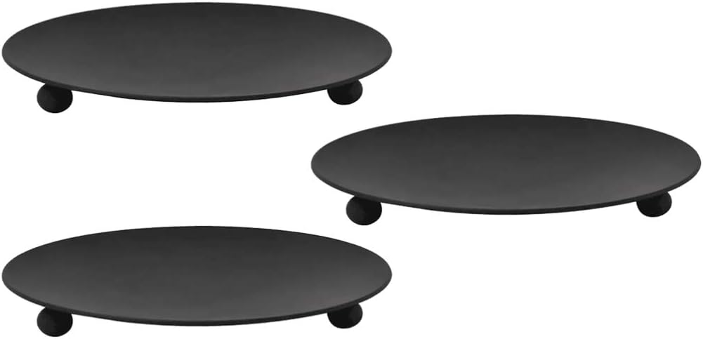 BESPORTBLE 3pcs Rustic Iron Plate Candle Holder 9.5cm Round Iron Plate Black Candle Holders for Pillar Candles Pedestal Candle Stand for LED & Wax Candles