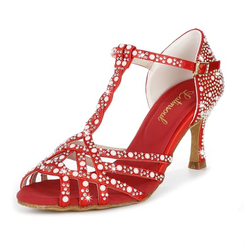 Image of Latinsoul Y205-34 Women's Crystal Embellished Latin Dance High Heel Shoes - Stylish Design Adjustable Ankle Strap Dance Shoes