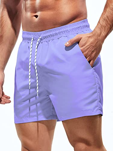 OYOANGLE Men's Solid Quick Dry Swim Trunks Drawstring Waist Beach Pool Board Shorts4