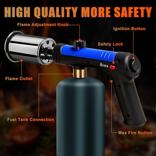 Image of Torch Gun with One-Touch Max Fire, Flame Thrower with Safety Lock, Blow Torch Gun for BBQ, Grill, Charcoal Lighter, Cooking Flamethrower for Camping, Outdoors (Tank Not Included)