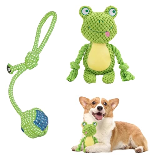 SoeUyd Giocattoli per Cani, Giochi con Squeak Interattivo per Canis, Giocattoli per Cuccioli da Masticare, Peluche Cane con Cigolio per a Cani di Piccola e Media Taglia, Rana