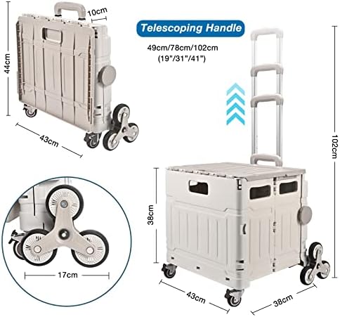 PP · PERFORMANCE Folding Shopping Trolley Cart, Stair Climbing Boot Cart with Adjustable Telescopic Aluminium Handle, Collapsible Utility Box for Shopping, Garden Camping