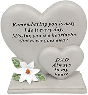 David Fischhoff Dad Double Heart Plaque, Poly Resin, Cream, 17.5 x 5.5 x 19 cm