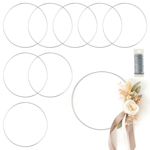 Image of 8 Pack Floral Hoop 16 Inches Metal Rings for Crafts Macrame Rings Hoop Wreath Dream Catcher Rings DIY Wreath Candle Rings Wreaths Craft Hoops, Silver