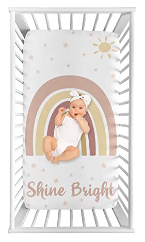 Image of Sweet Jojo Designs Boho Rainbow Girl Fitted Crib Sheet Baby Toddler Bed Nursery Photo Op - Blush Pink Dusty Rose Gold Yellow Mauve Taupe Beige Tan Bohemian Stars Sun Celestial Vintage Sky Shine Bright