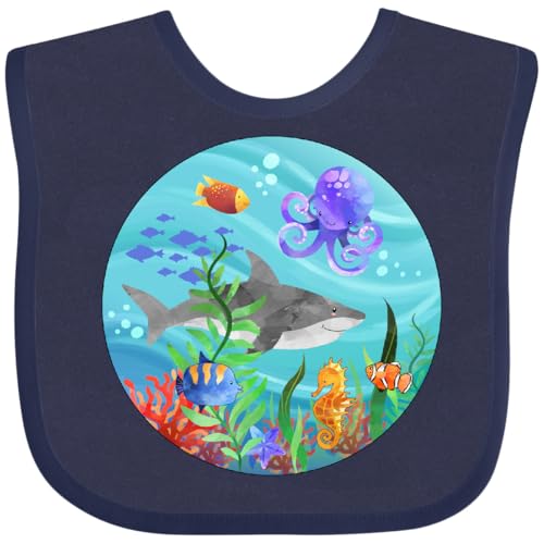inktastic Ocean Scene with Shark, Octopus, Fish, Coral Baby Bib