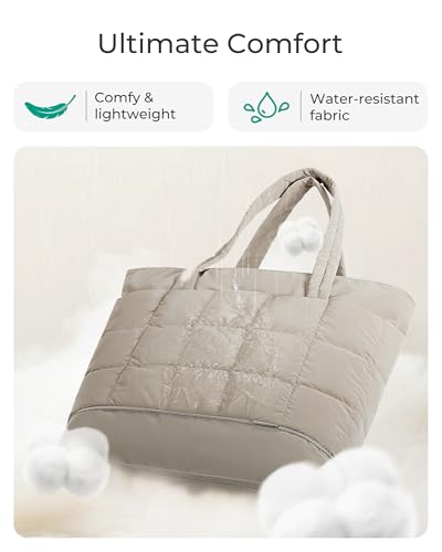 Image of BAGSMART Expandable Tote Bag for Women, Puffer Work Tote Handbag, Quilted Carry On Bag for Travel Gym