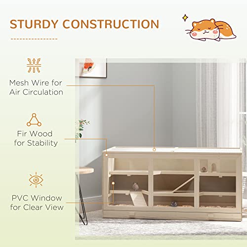 pawhut Wooden Large Hamster Cage Syrian Hamster Mouse Rats Mice Rodent Small Animals Hutch Exercise Play House Pen 115L x 57W x 55H(cm) - Image 4