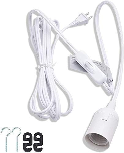 JACKYLED Extension Hanging Lantern Cord Cable UL 12Ft E26 E27 Socket On/Off Switch Plug in Pendant Lighting for Kitchen Bedroom Plant Growth Light