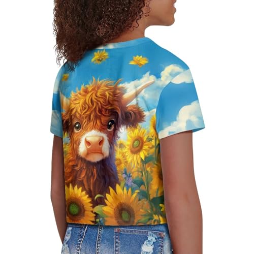 Image of Girls Summer Crop Top Outfits Short Sleeve T Shirts Kids Cute Clothes Tees Blouse