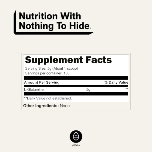 Image of Pure L-Glutamine Made in The USA - 100 Servings - 500g, 1.1lb Bulk, Vegan, Non-GMO, Gluten and Soy Free. Minimize Muscle Breakdown & Improve Protein Synthesis. No Additives