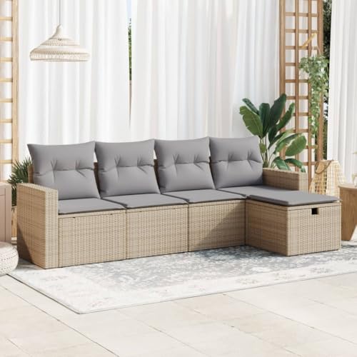 Vetnasa Juego de sofás jardín con Cojines 5 pzas ratán sintético Beige Mobiliario, Muebles de jardín, Conjuntos de jardín Beige 42,7 KG