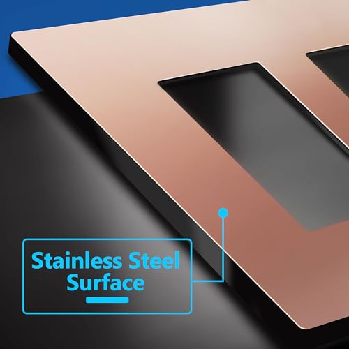 Image of LIDER Double Decorator Metal Wall Plate, Temperature and Impact Resistant, Screwless Cover, Modern Upgrade, Mid-Size 2-Gang 4.88 inch x 4.92 inch, UL Listed, Stainless Steel, Polished Rose Gold, 1-Pack