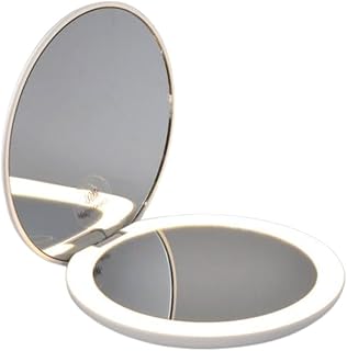 Espelho de Maquiagem Compacto com Luz. Espelho de Bolso com Luz LED, Mini Espelho Branco de Led. Ampliação 1X/3X, Recarregável USB, (Branco)