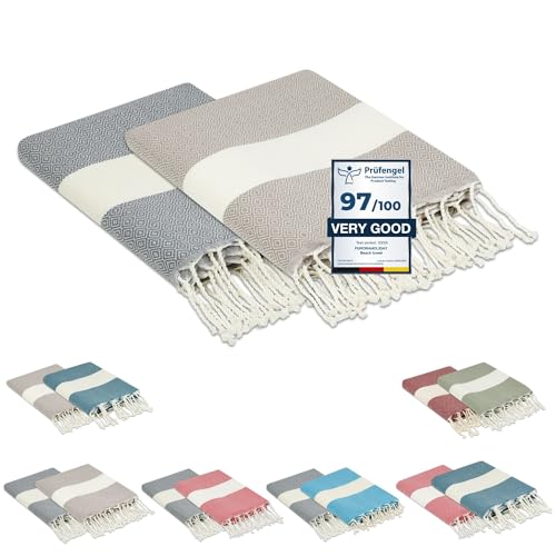 Flora Furora Beach Towel Large 100 x 200 cm: Cotton (Set of 2), Light, Long, Thin, Compact, Premium Quality, Hammam Towel, Sauna Towel, Fouta Beach Towel, XXL, Women and Men Bath Towel Beach
