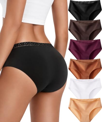 Image of READY TO LOVE Cotton Underwear for Women 6Pack Sexy Bikini Panties Clothing | Lace Waistband,Full Coverage,Essentials Womens Lingerie Fashion Clothing,for Fitness Workout Vacation Travel Women Outfits