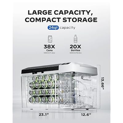 Marsail 12 Volt Car Refrigerator, 24QT Electric Cooler, Portable Car Fridge with Battery Power Option, 12/24V DC and 110-240V AC for Truck, RV, SUV, Travel, Camping, Road Trips -4F to +68F