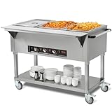 VEVOR 3-Pan Commercial Food Warmer, 3 x 20.6QT Electric Warm Table, 1500W Professional Buffet Catering Food Warmer with 4 Wheels (2 Lockable), Food Grade Stainless Steel Server for Party Restaurant