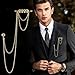 Retro Skull Suit Pin with Double Hanging Chains Brooch Collar Lapel Pin for Men Shirt Suit Tuxedo Punk Coat Stud Badge Brooch Tassel Suit Accessories Jewelry(Gold)