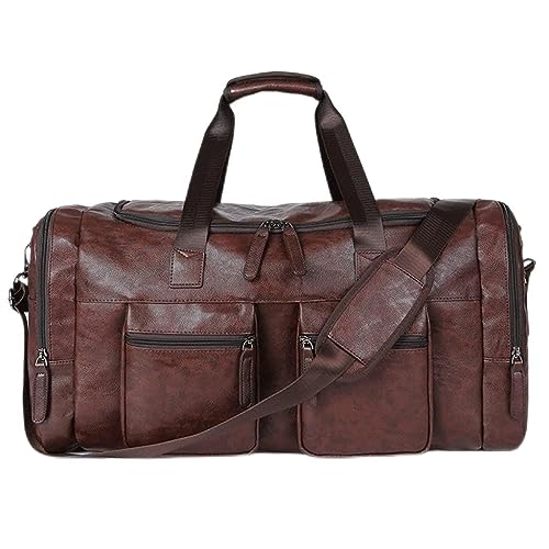 Vintage Leather Weekend Bag For Men Travel Bags Big Tote Hand Luggage Duffel Handbag Shoulder Bag