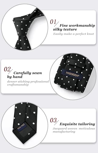 Image of HISDERN Polka Dot Ties for Men Classic Silk Ties and Pocket Square Formal Business Necktie Handkerchief Wedding Party