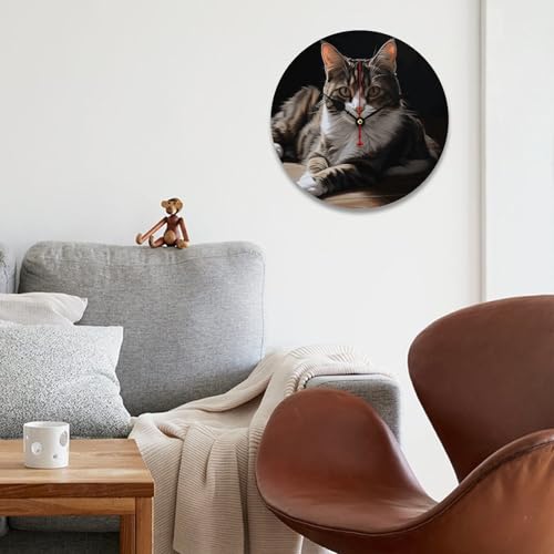 Horloge bois chat tigré sans cadre | Solution déco murale épurée 30cm