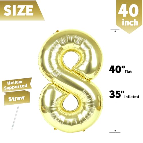 Image of 40 Inch Light Gold Number 8 Balloon, Champagne Birthday Party Decorations
