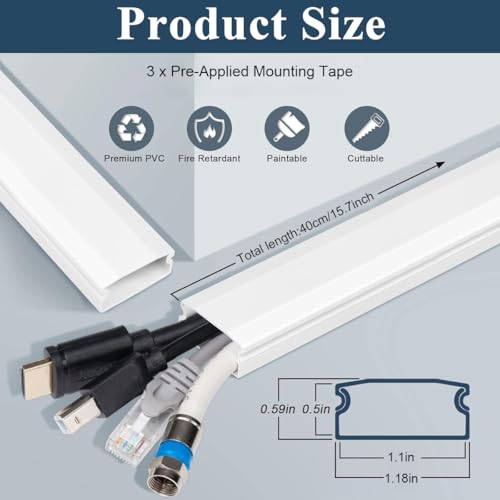 Image of Serplex 3Pcs Cord Hider 15.7 inches Connectable Cable Hider, One-Cord Cord Covers for Wall, Sliding Cable Cover Raceway, Wire Hiders for Tv on Wall, Wire Covers for Cords, White