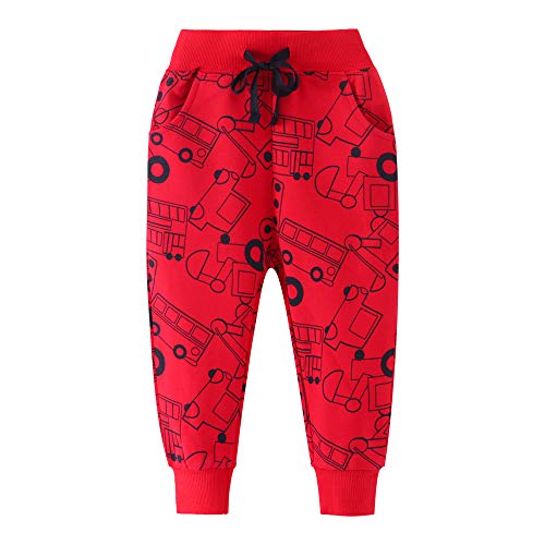 HUAER& Boys Cartoon Print Dinosaur Monkey Pattern Cotton Pants Drawstring Elastic Sweatpants