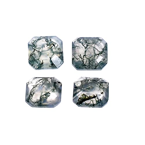 4Pcs, 6X6X3Mm Natural Moss Agate Octagon Shape-Asscher Cut Gemstone Wholesale Lot, Jewelry Making Loose Gemstone, Polished Minerals, Diy, Wire Wrapping, Healing Crystals, Bulk Gemstone Deal #TOP24