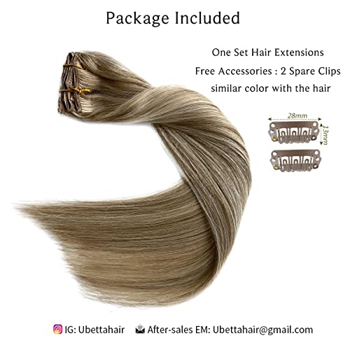 Clip In Hair Extensions Real Human Hair, Ash Blonde Highlighted Blonde Remy Human Hair Clip In Extensions 18Inch 7Pcs 70G Double Weft Real Hair Extensions Clip In Human Hair For Fine Hair Women #TOP3